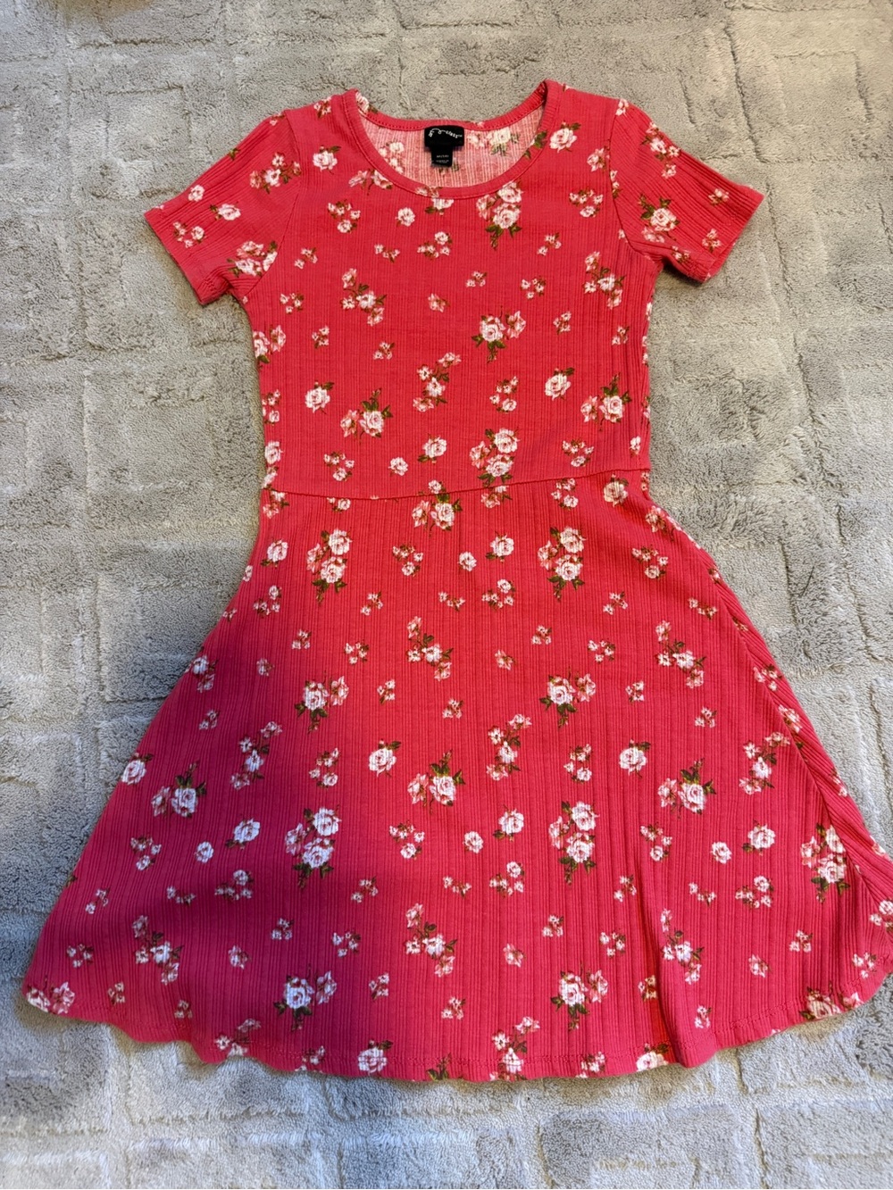 art class pink coral colored Floral Short-Sleeve Skater Dress
